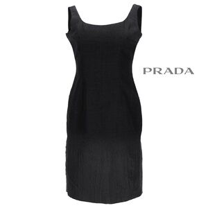 PRADA Shift Dress in Black Virgin Wool Silk Blend Size 46 US 10 Designer Luxury